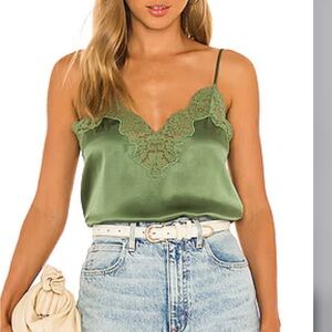 Green Lace Satin Top